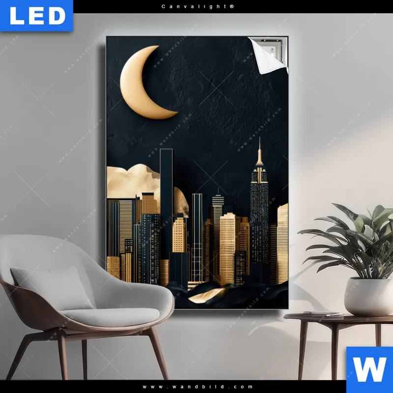 Canvalight® Leuchtbild | Golden City Dreams | Hochformat