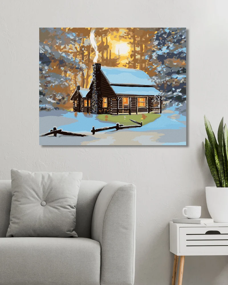Diamond painting - HÜTTE IM WINTER UND SONNENUNTERGANG (D. RUSTY RUST)