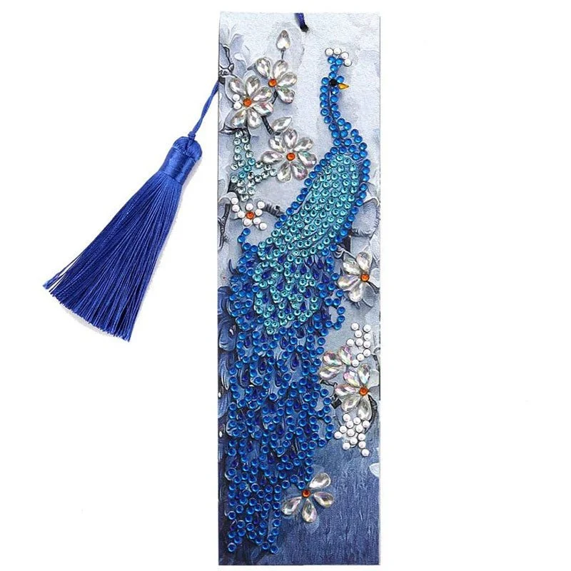 Diamond Painting Lesezeichen Blauer Pfau