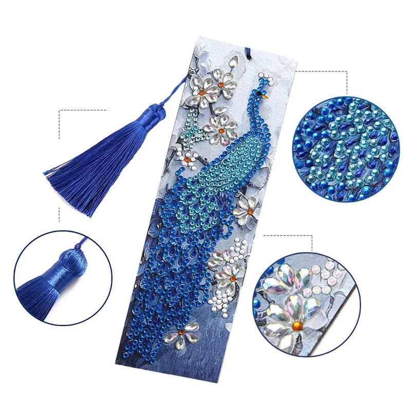 Diamond Painting Lesezeichen Blauer Pfau