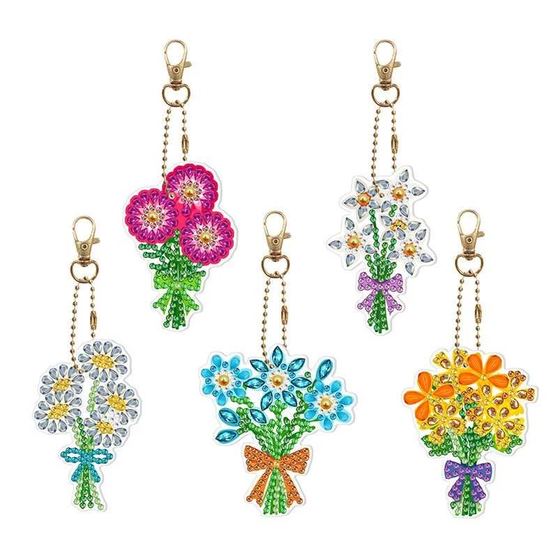 5D Diamond Painting Schlüsselanhänger Blumenstrauß 5 Stück