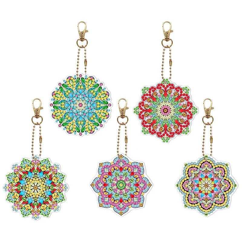 5D Diamond Painting Schlüsselanhänger Mandala Blumen 5 Stück
