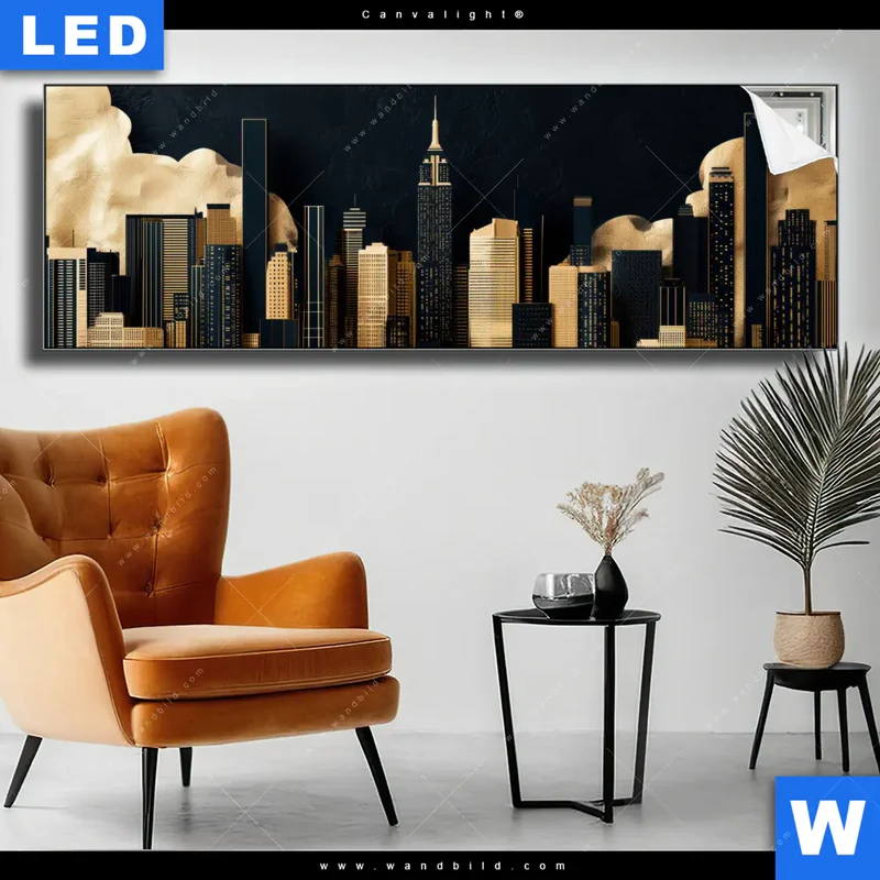 Canvalight® Leuchtbild | Golden City Dreams | Panorama