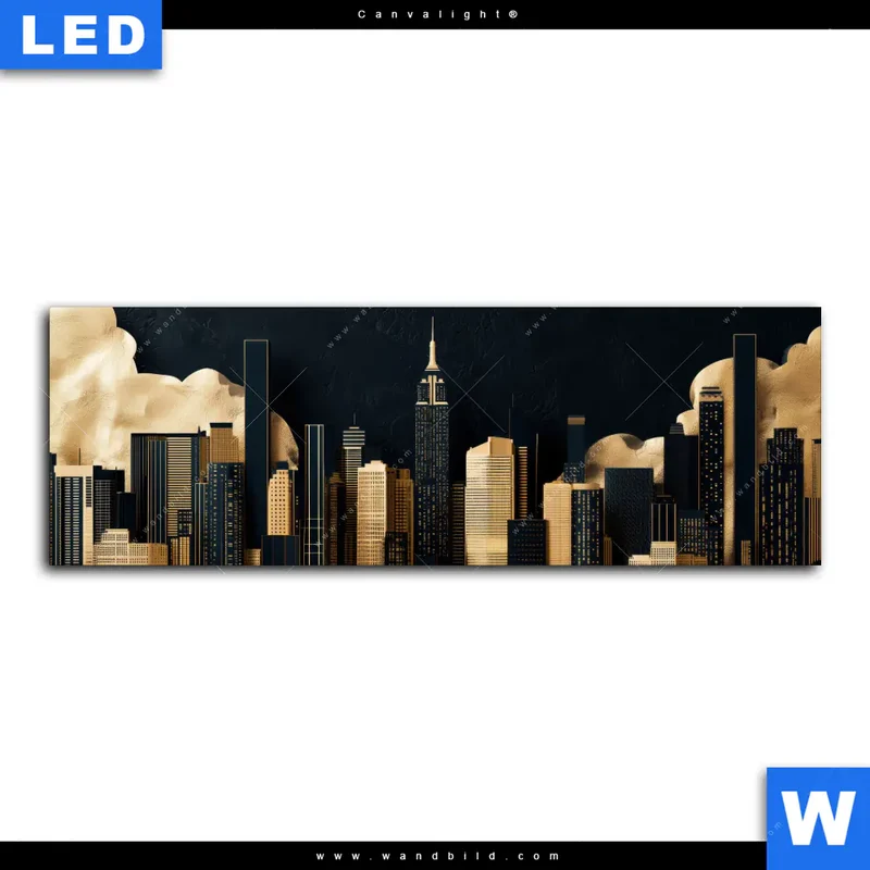 Canvalight® Leuchtbild | Golden City Dreams | Panorama