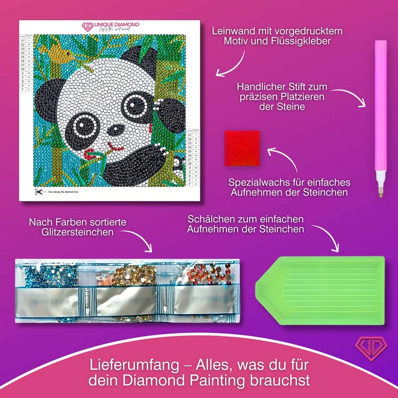 5D Diamond Painting Bambini der Bambus-Panda mit Strasssteinchen