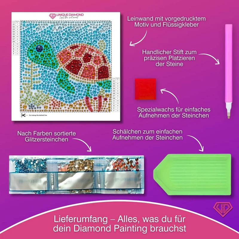5D Diamond Painting Korallia die Meerschildkröte mit Strasssteinchen