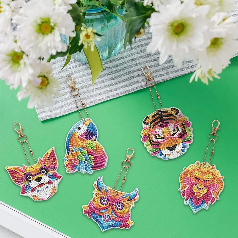 5D Diamond Painting Schlüsselanhänger Tiere 5 Stück