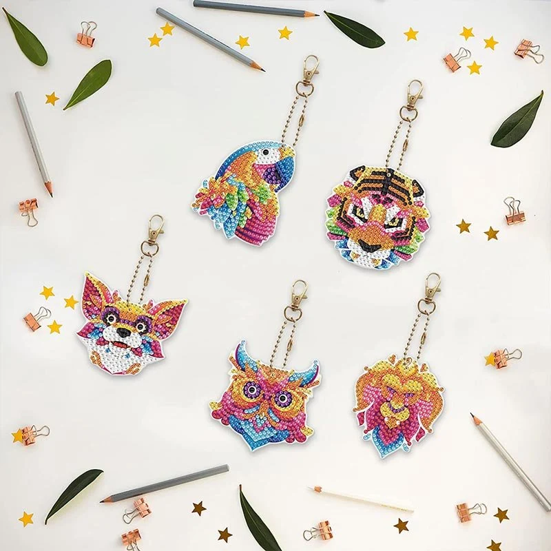 5D Diamond Painting Schlüsselanhänger Tiere 5 Stück