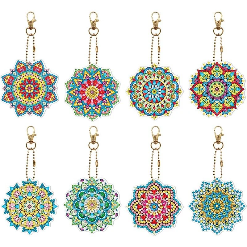 5D Diamond Painting Schlüsselanhänger Mandala 8 Stück