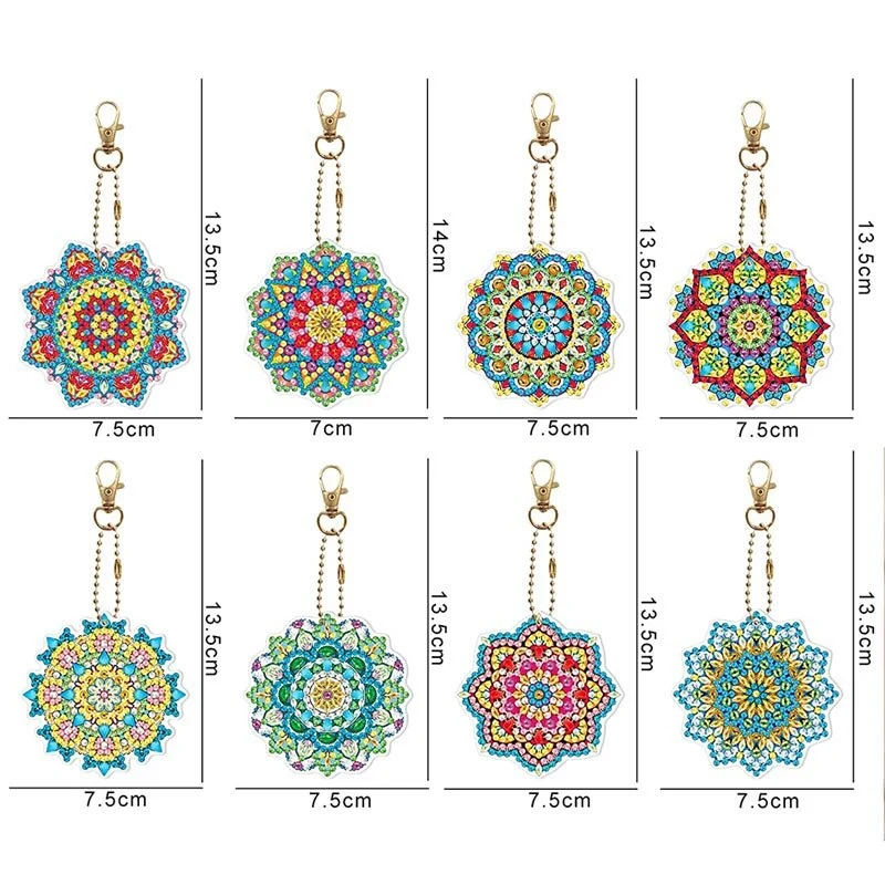 5D Diamond Painting Schlüsselanhänger Mandala 8 Stück