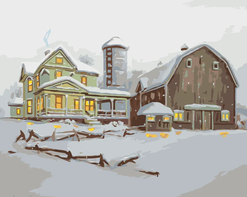 Diamond painting - HAUS MIT SCHEUNE IM WINTER (D. RUSTY RUST)