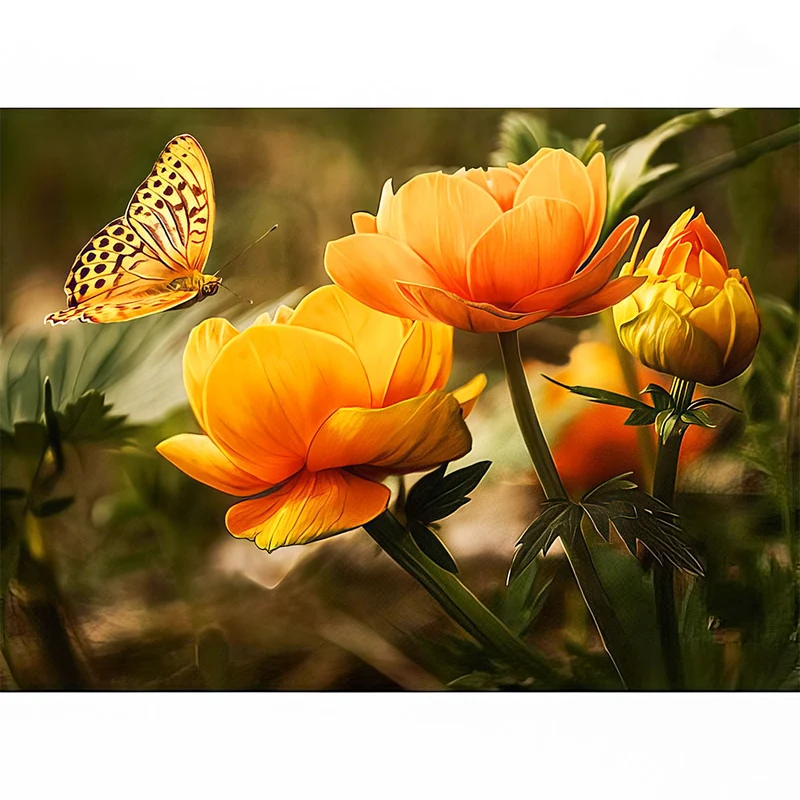 5D Diamond Painting – Schmetterling mit Blumen
