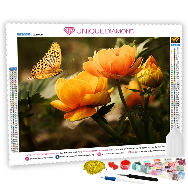 5D Diamond Painting – Schmetterling mit Blumen