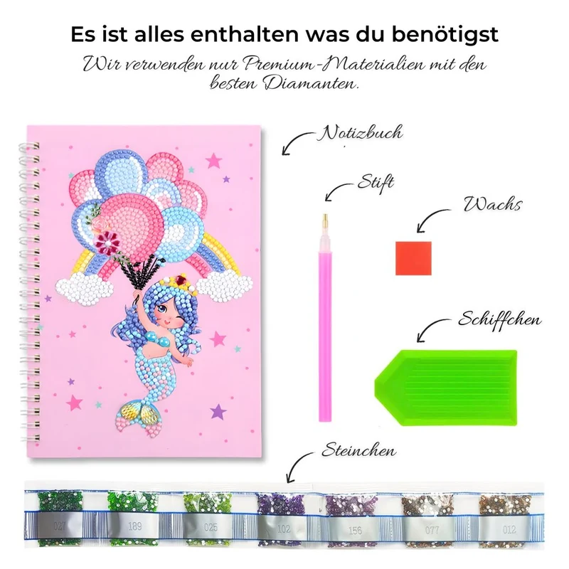 Diamond Painting Notizbuch Meerjungfrau mit Luftballons