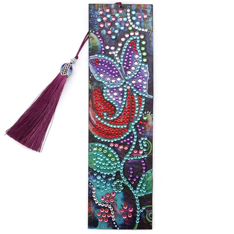 Diamond Painting Lesezeichen Blume mit Schmetterling