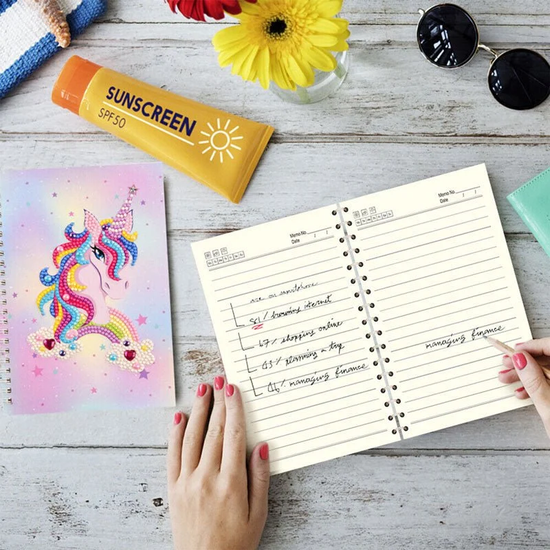 Diamond Painting Notizbuch Einhorn rosa