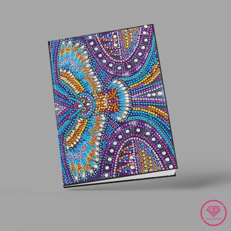 Diamond Painting Notizbuch – Eule der Nacht in Edelsteinfarben