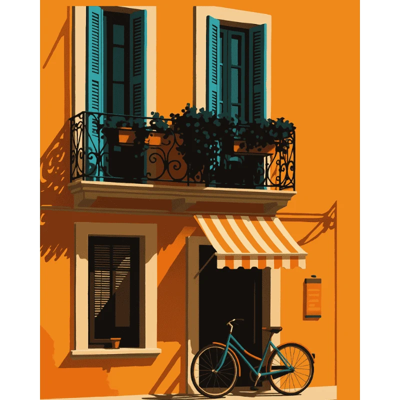 Fahrrad am orangen Haus