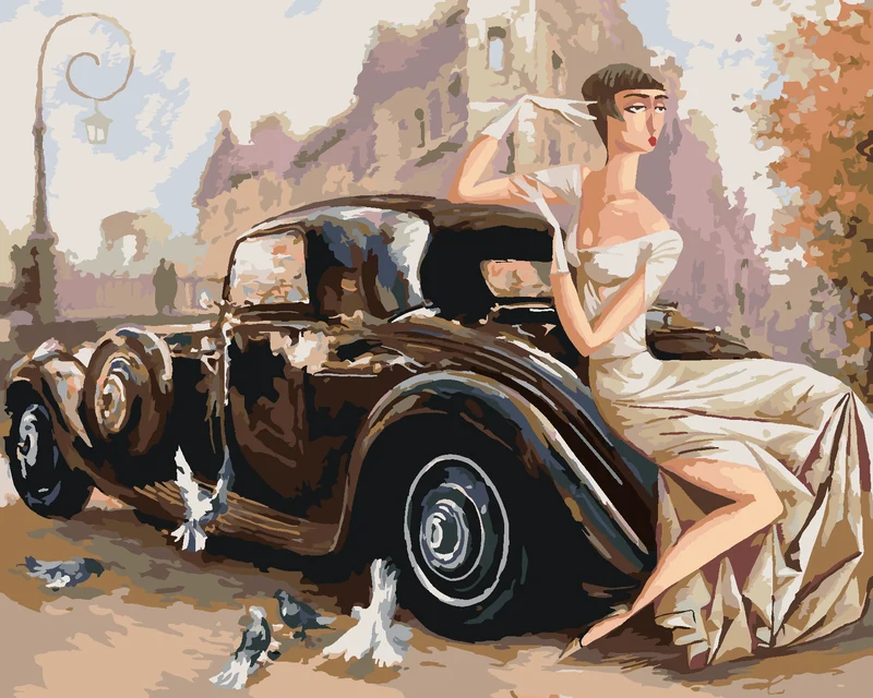 Diamond painting - DAME AM RETRO AUTO