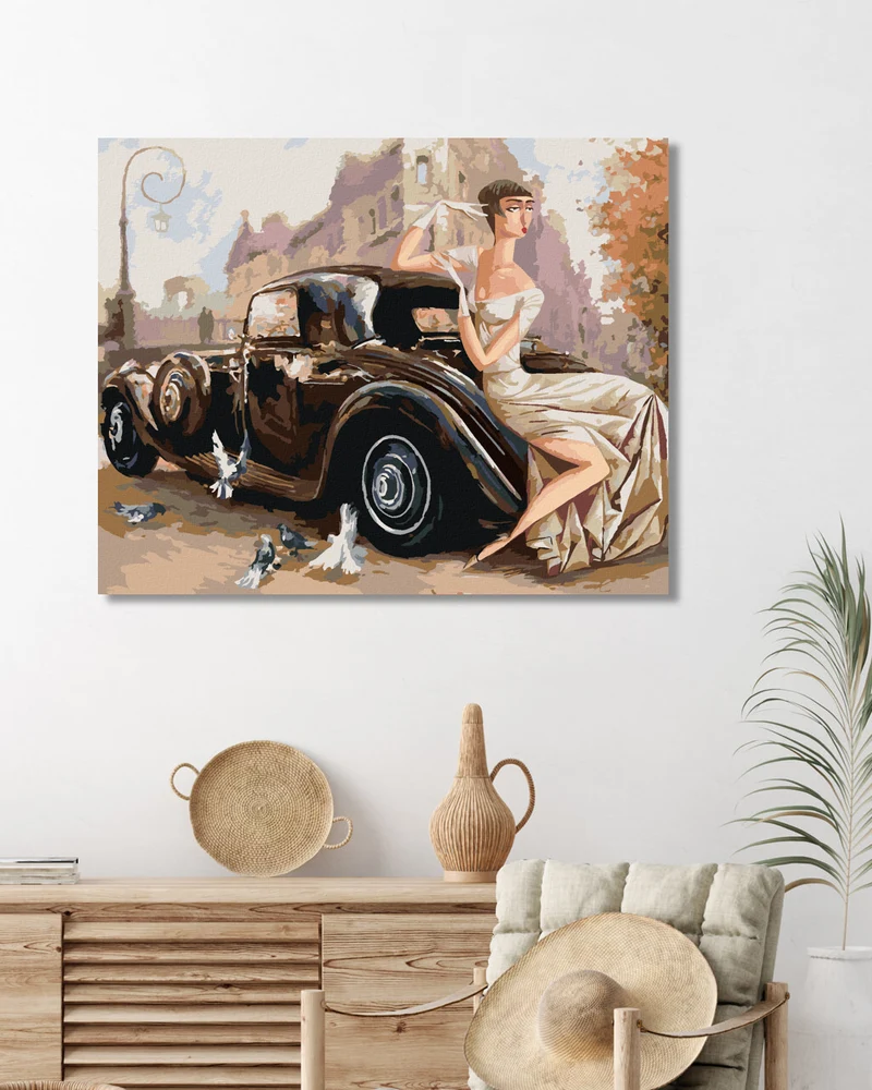 Diamond painting - DAME AM RETRO AUTO