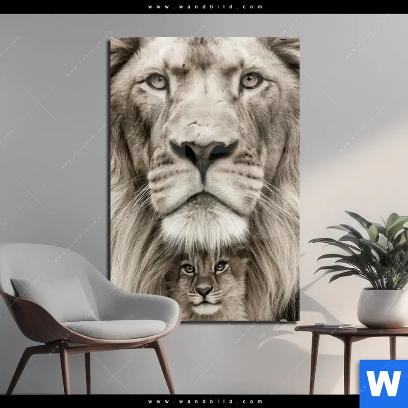 Acrylglasbild | Löwenstolz – Vater und Junges | Hochformat