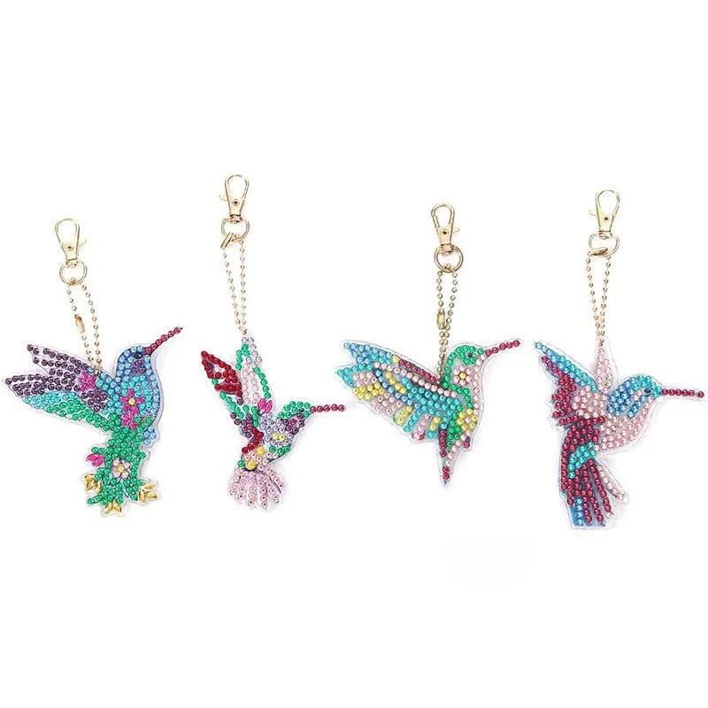 5D Diamond Painting Schlüsselanhänger Kolibris 4 Stück