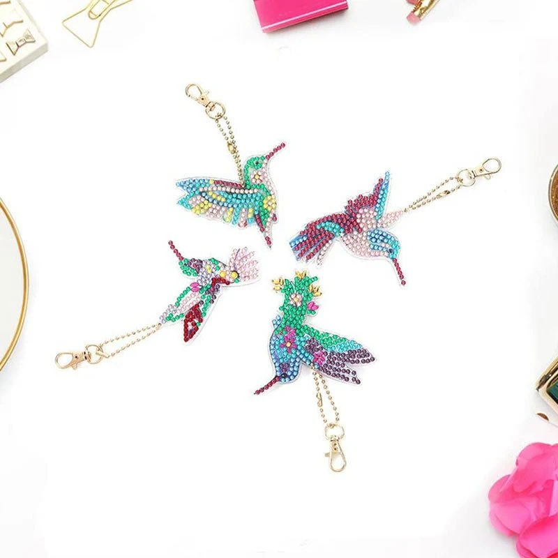 5D Diamond Painting Schlüsselanhänger Kolibris 4 Stück