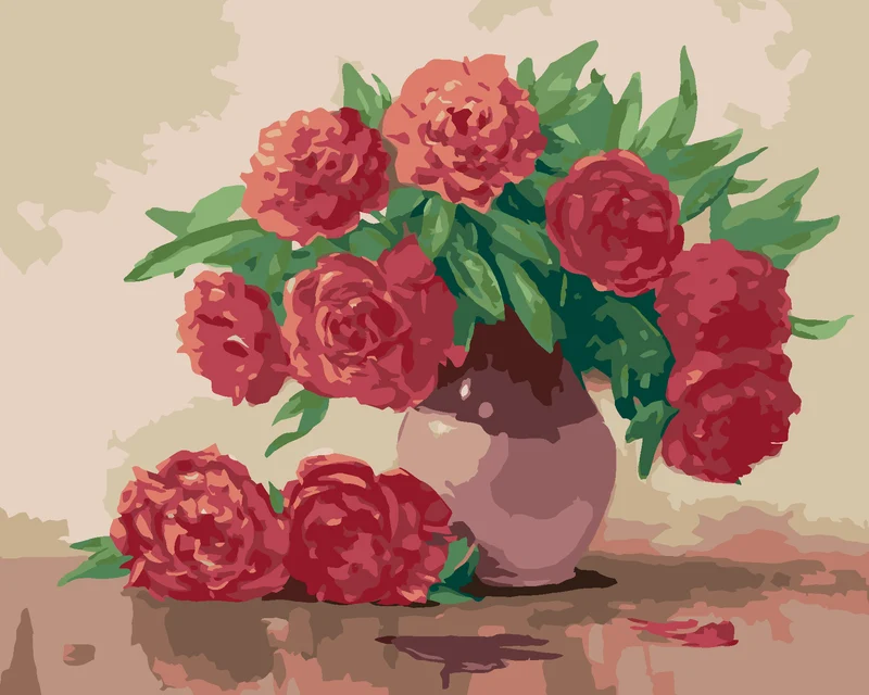 Diamond painting - ROTE PFINGSTROSEN IN KERAMIKVASE