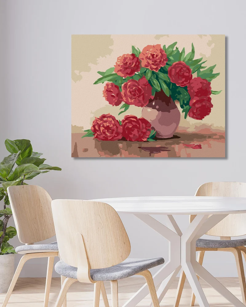 Diamond painting - ROTE PFINGSTROSEN IN KERAMIKVASE