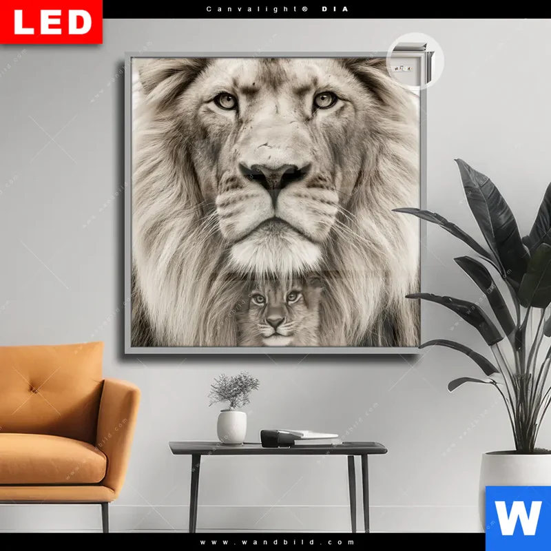 Leuchtbild Acrylglas Canvalight® DIA | Löwenstolz – Vater und Junges | Quadrat