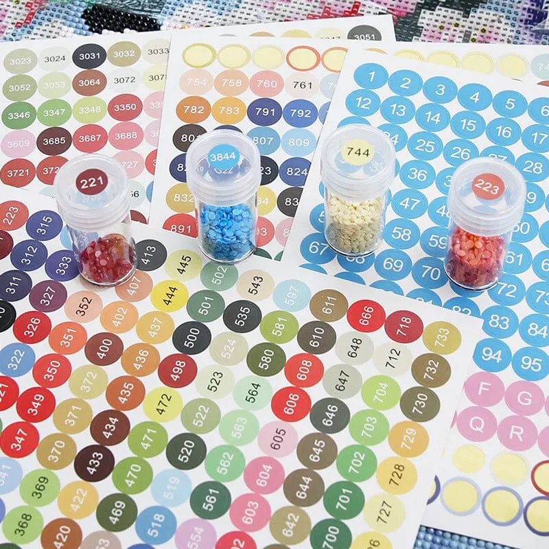 Diamond Painting - DMC Sticker - 4 Bögen - Rund