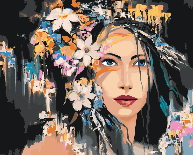 Diamond painting - SCHWARZHAARIGE FRAU MIT BLUMEN