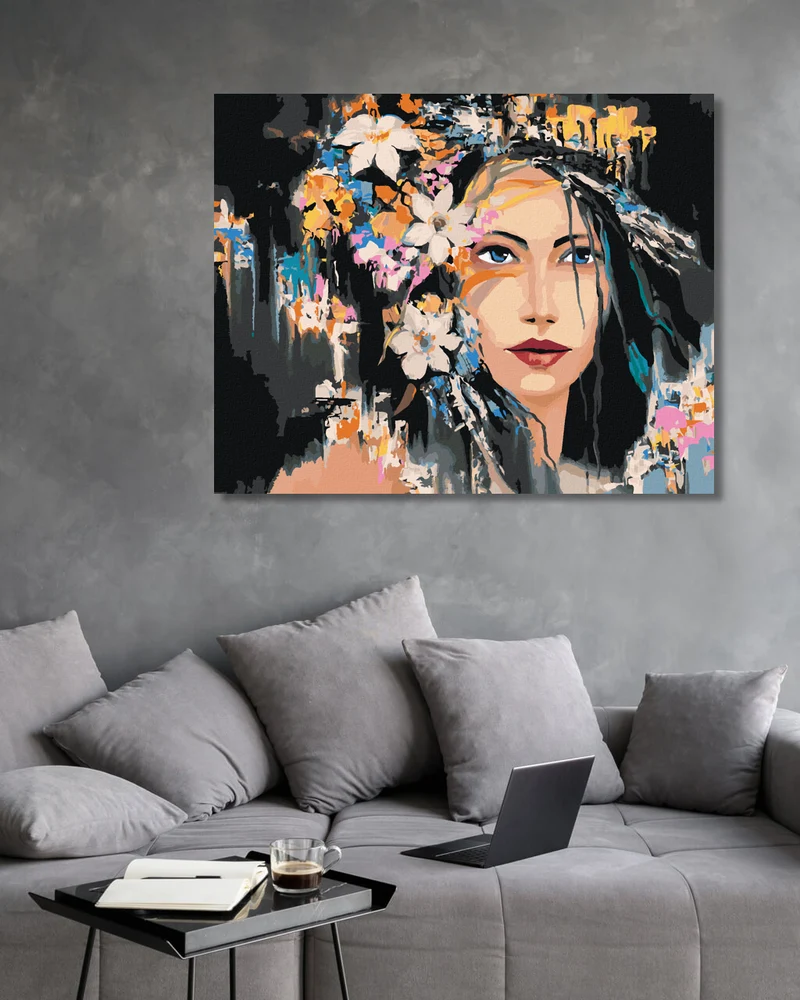 Diamond painting - SCHWARZHAARIGE FRAU MIT BLUMEN