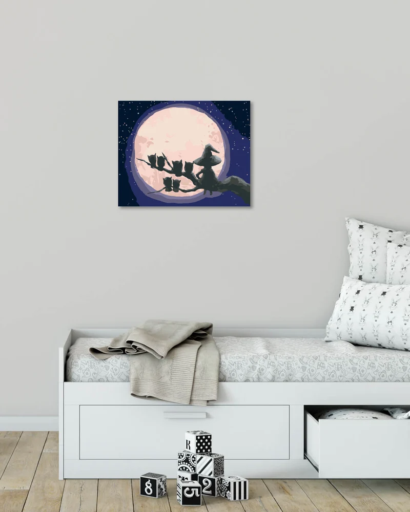 Diamond painting - HEXE UND EULEN SITZEN DEM MOND GEGENÜBER