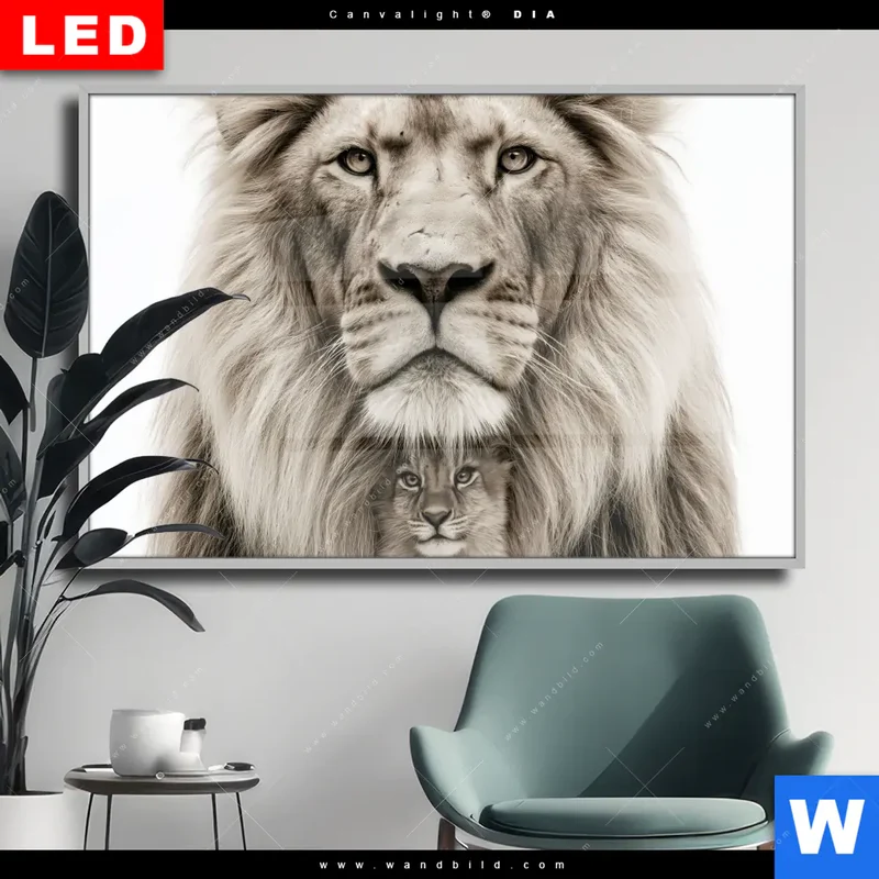 Wechselmotiv Acrylglas Canvalight® DIA | Löwenstolz – Vater und Junges | Querformat