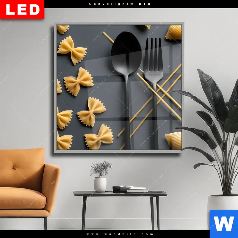 Wechselmotiv Acrylglas Canvalight® DIA | Pasta – Stilvoll serviert | Quadrat
