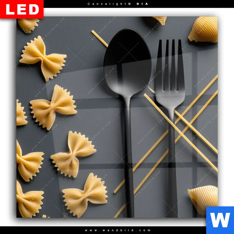 Wechselmotiv Acrylglas Canvalight® DIA | Pasta – Stilvoll serviert | Quadrat