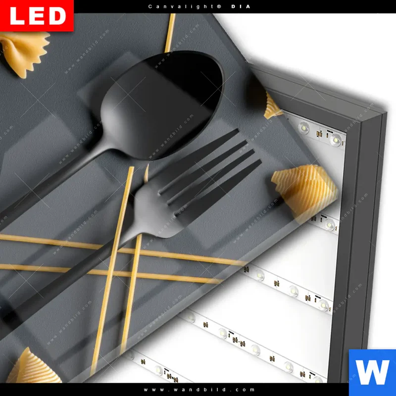Wechselmotiv Acrylglas Canvalight® DIA | Pasta – Stilvoll serviert | Quadrat
