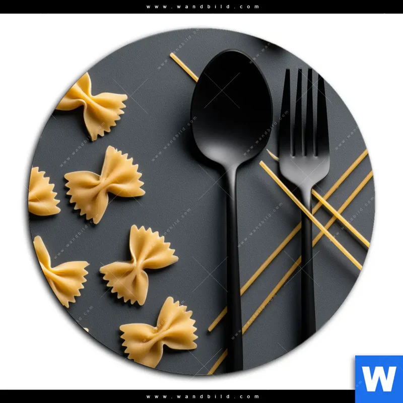 Aluminiumbild gebürstet | Pasta – Stilvoll serviert | Rund