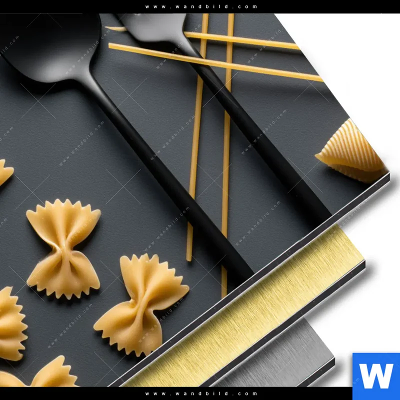 Aluminiumbild gebürstet | Pasta – Stilvoll serviert | Rund