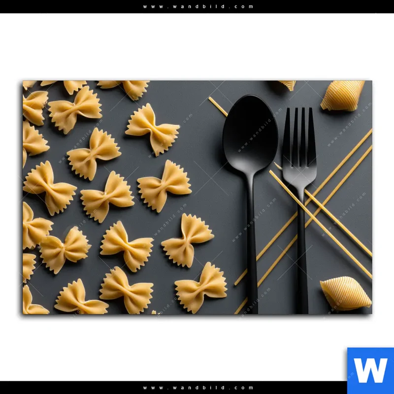 Aluminiumbild gebürstet | Pasta – Stilvoll serviert | Querformat