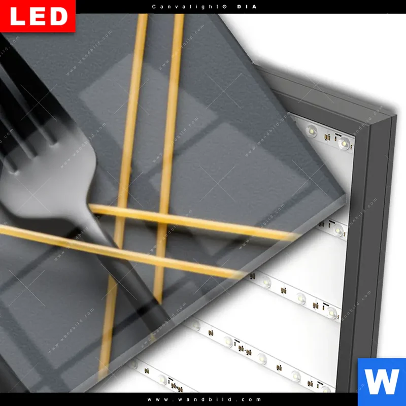 Wechselmotiv Acrylglas Canvalight® DIA | Pasta – Stilvoll serviert | Schmal