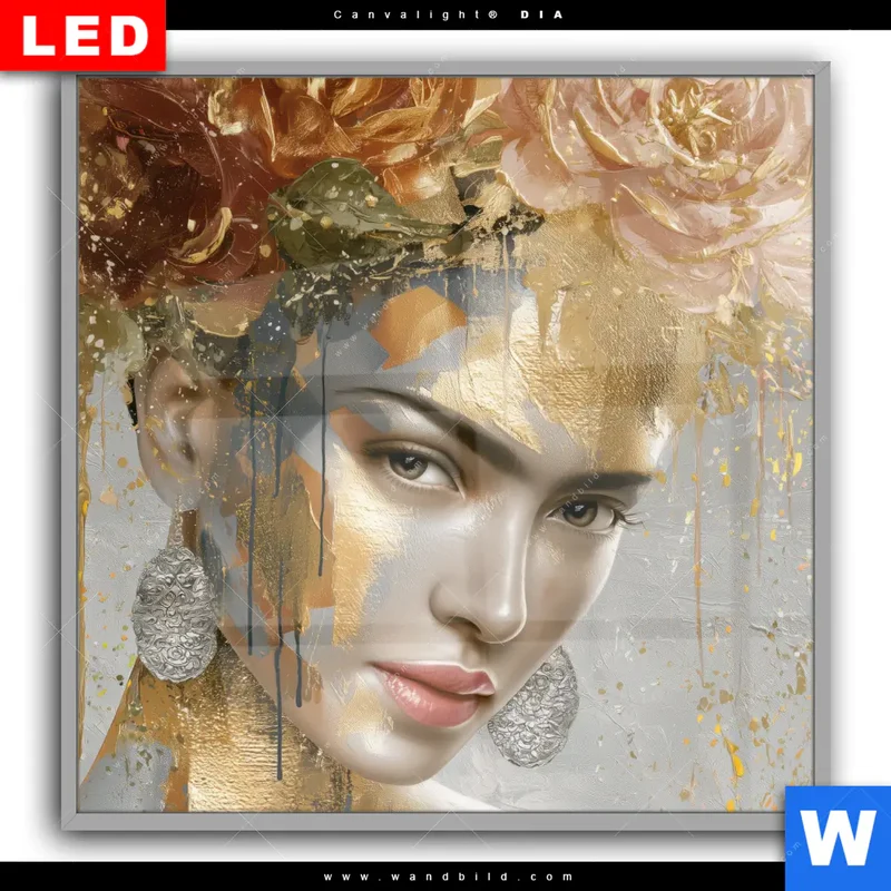 Leuchtbild Acrylglas Canvalight® DIA | Frau mit floraler Krone | Quadrat