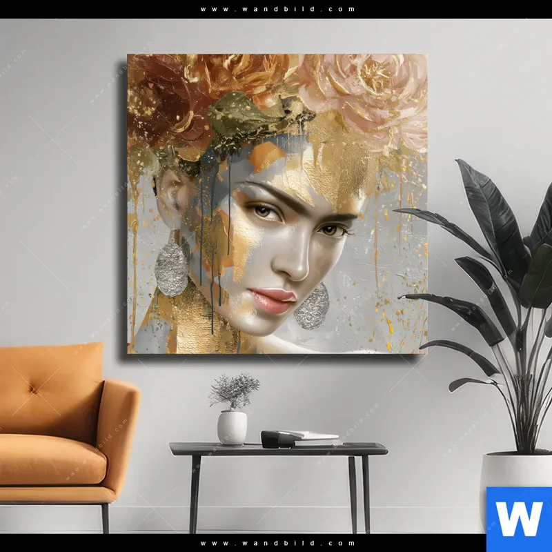 Leinwandbild | Frau mit floraler Krone | Quadrat