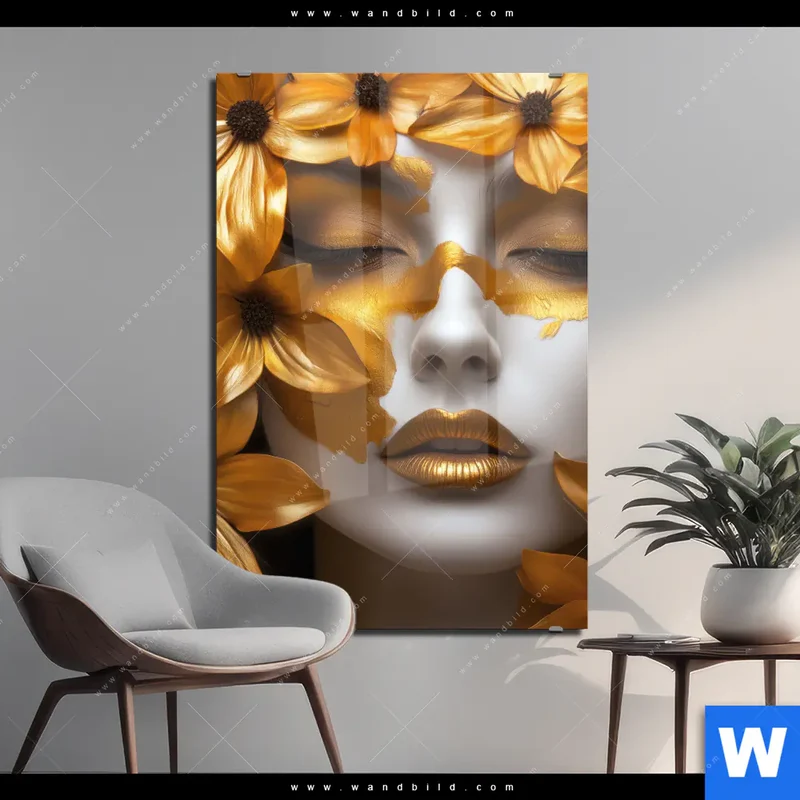 Acrylglasbild | Blütenzauber auf samtenem Gesicht | Hochformat