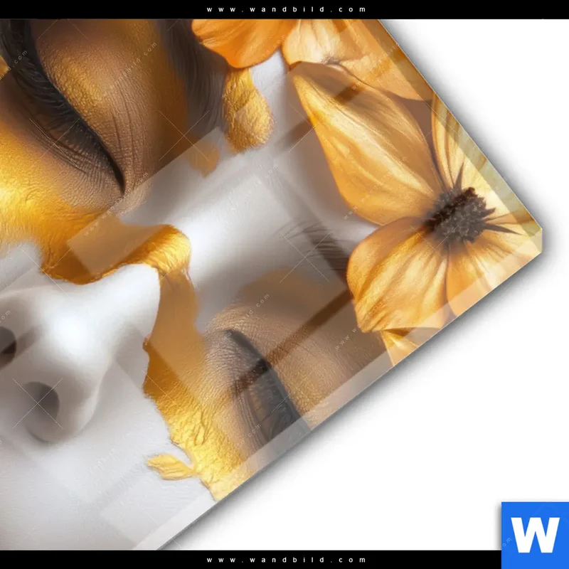 Acrylglasbild | Blütenzauber auf samtenem Gesicht | Hochformat