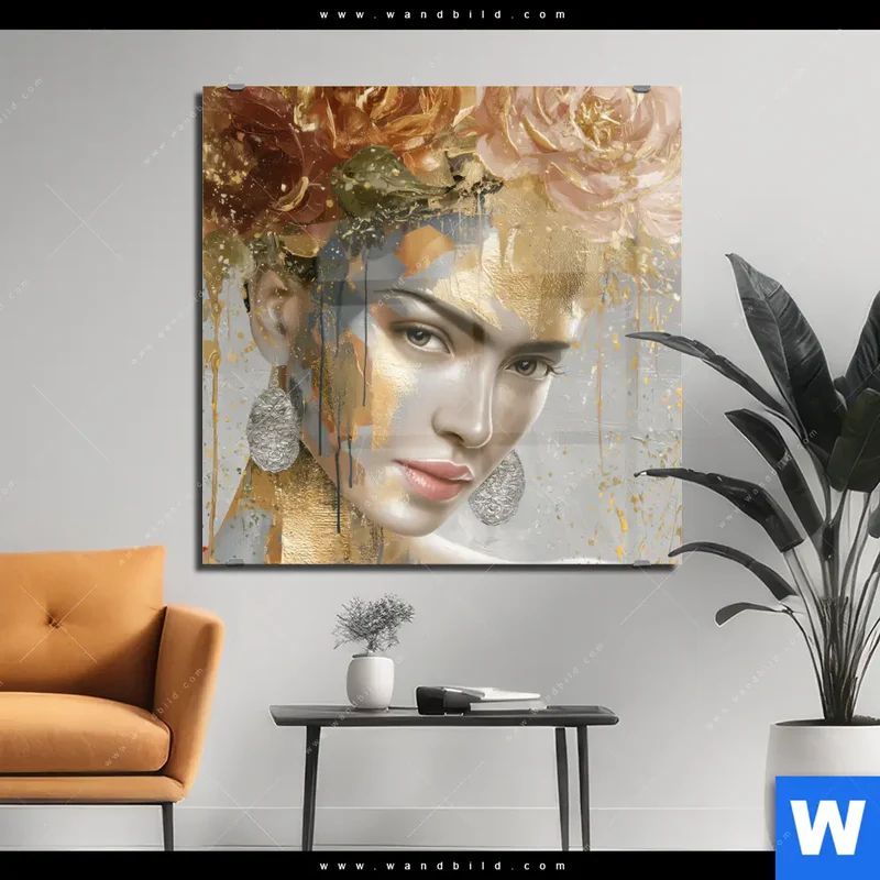 Acrylglasbild | Frau mit floraler Krone | Quadrat