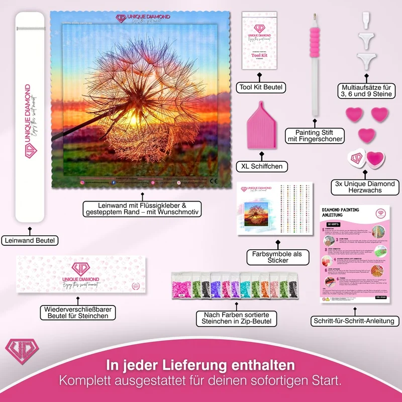 5D Diamond Painting – Pusteblume bei Sonnenuntergang