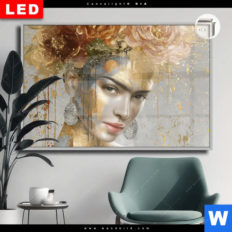Leuchtbild Acrylglas Canvalight® DIA | Frau mit floraler Krone | Querformat