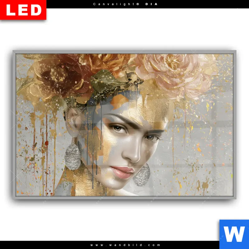 Leuchtbild Acrylglas Canvalight® DIA | Frau mit floraler Krone | Querformat
